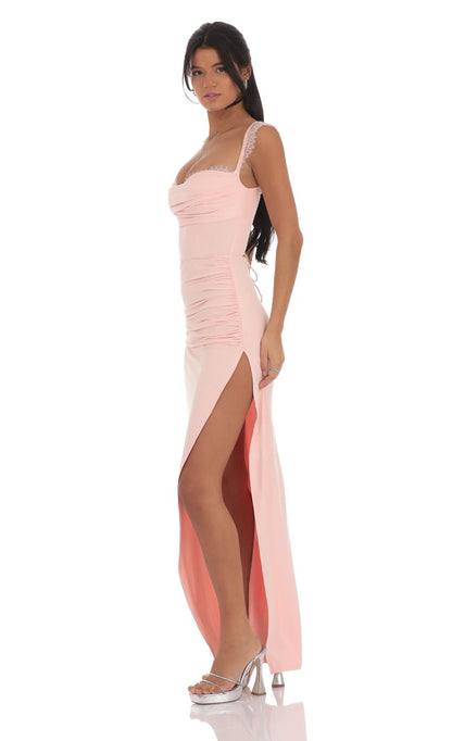 Lace Trim Spaghetti Strap Sweetheart Neck Ruched Mermaid Evening Dresses with Lace-up Back and High Slit