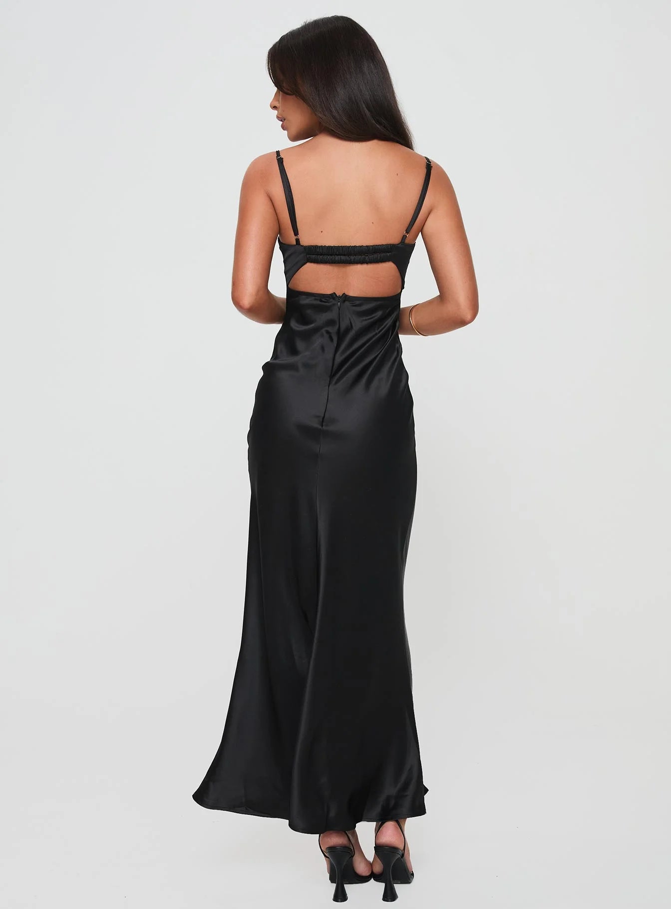 Lace Trim Sweetheart Neck Spaghetti Strap Satin Mermaid Evening Dress with Smocked Back Cutout
