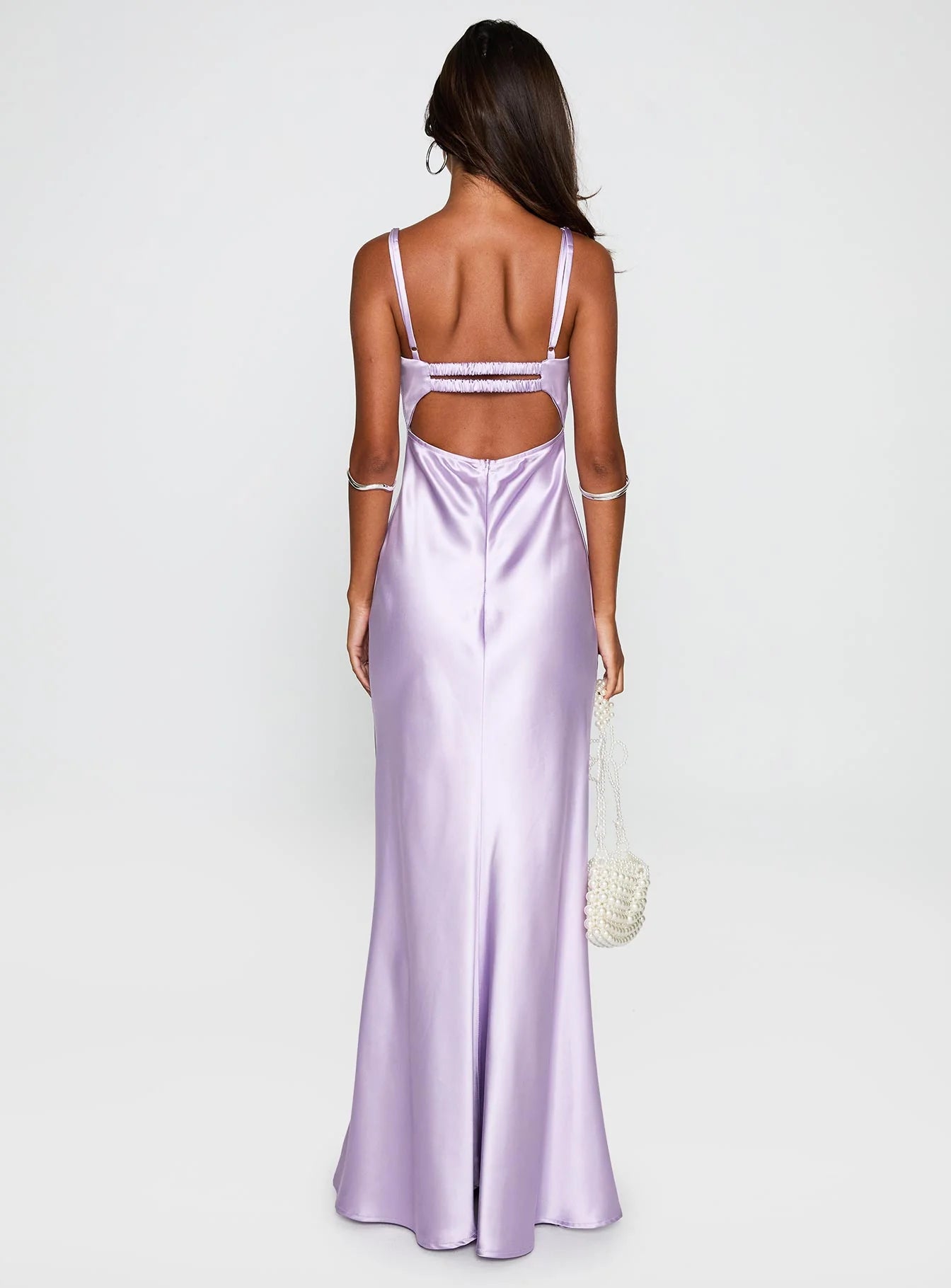 Lace Trim Sweetheart Neck Spaghetti Strap Satin Mermaid Evening Dress with Smocked Back Cutout