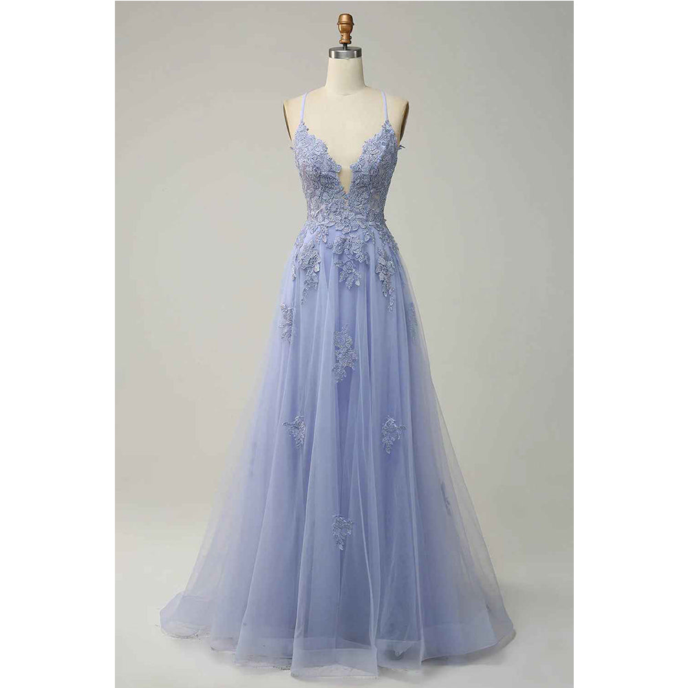 A Line Thin Shoulder Strap Pink Long Decal Prom Dress