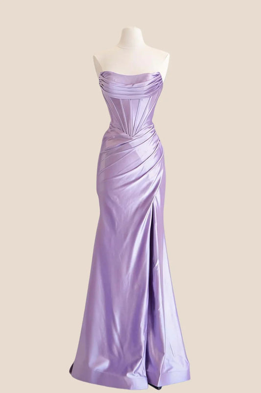 Lustrous Mermaid Strapless Corset-Top Sleeveless Lace-Up Floor-Length Evening Dress