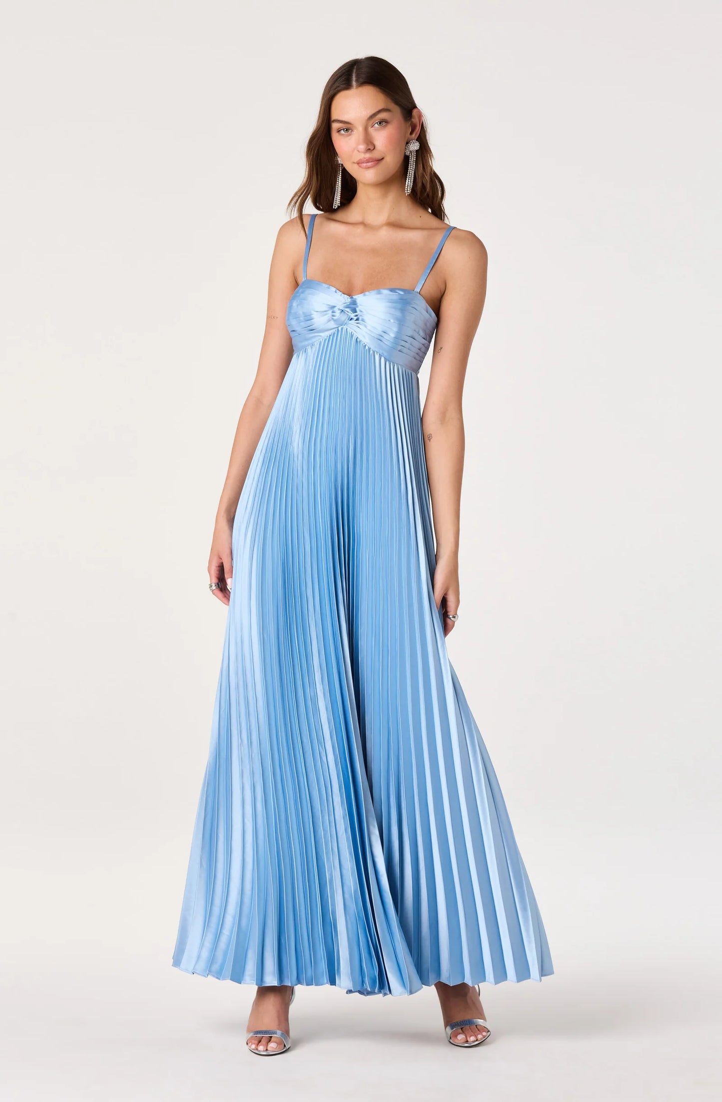Elegant Pleated Satin A-Line Sweetheart Spaghetti-Strap Back-Zip Maxi Evening Dresses