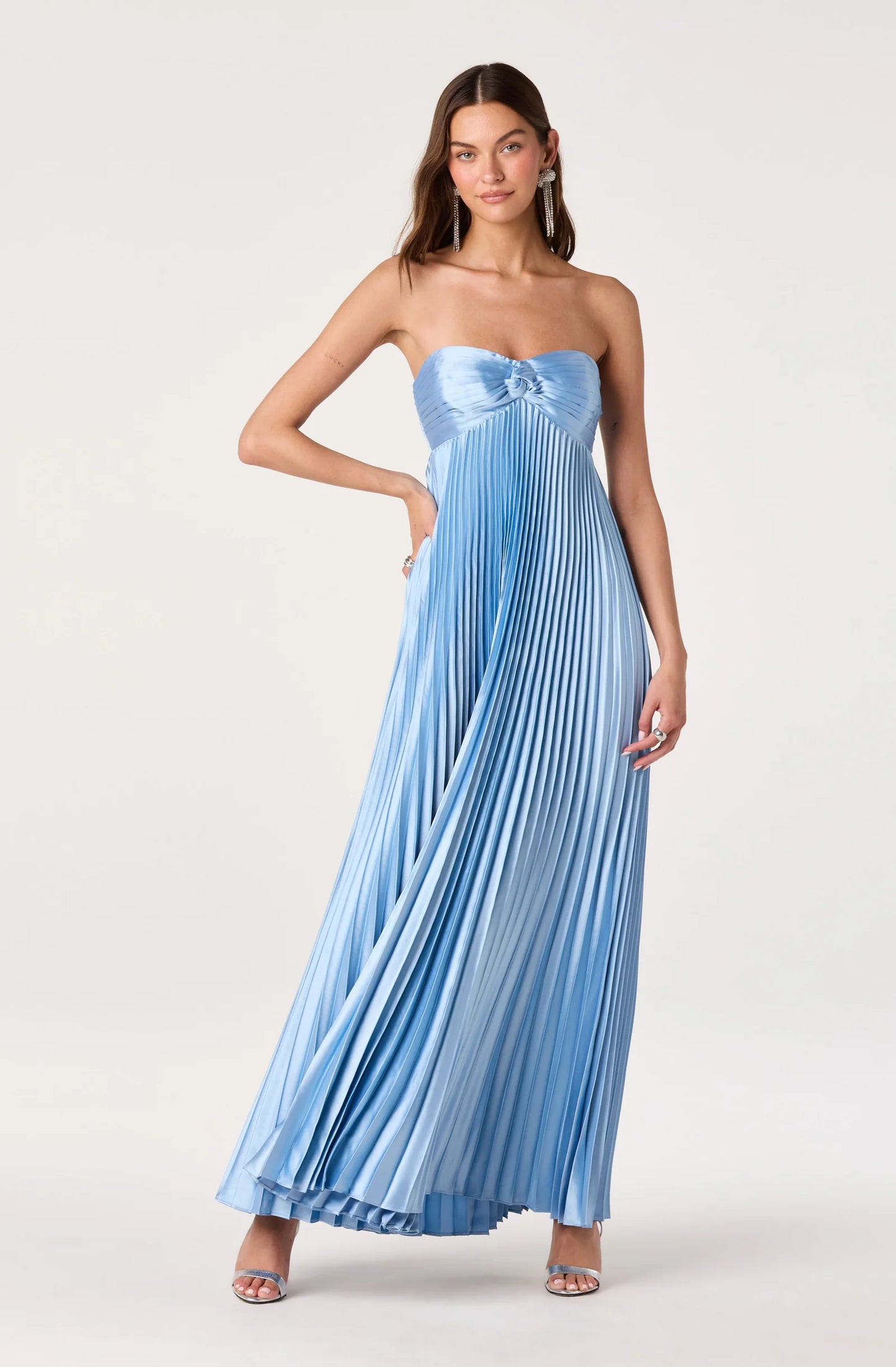 Elegant Pleated Satin A-Line Sweetheart Spaghetti-Strap Back-Zip Maxi Evening Dresses