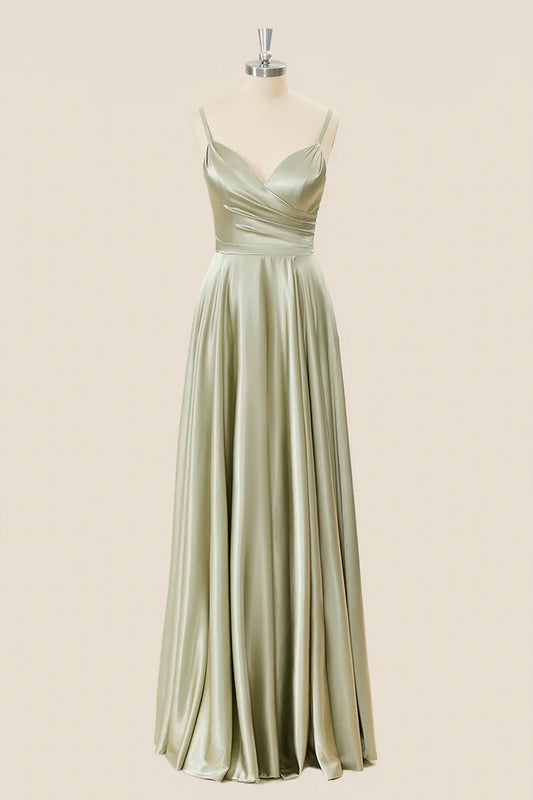 Lustrous Satin A-Line Sweetheart Spaghetti Strap Corset Back Floor Length Evening Dress