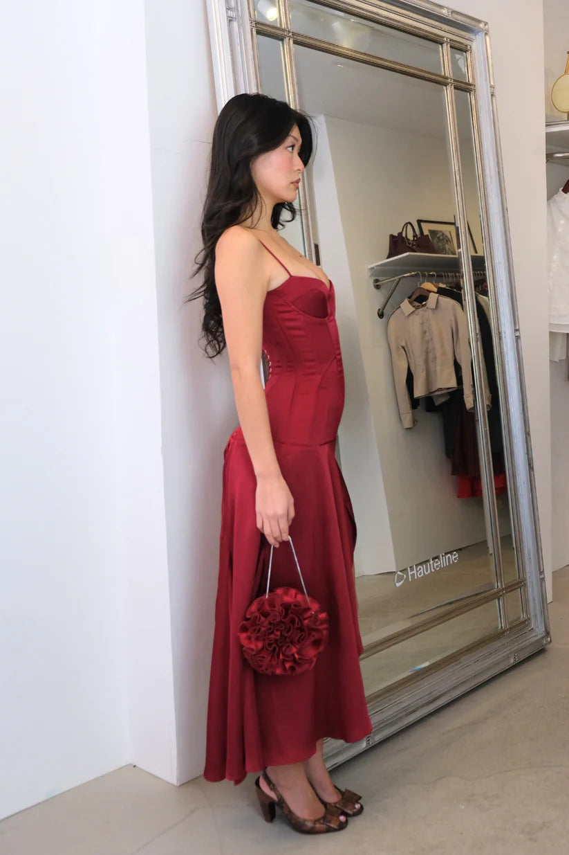 Lustrous Satin High-Low Corset Sweetheart Thin-Strap Lace-Up Evening Gown