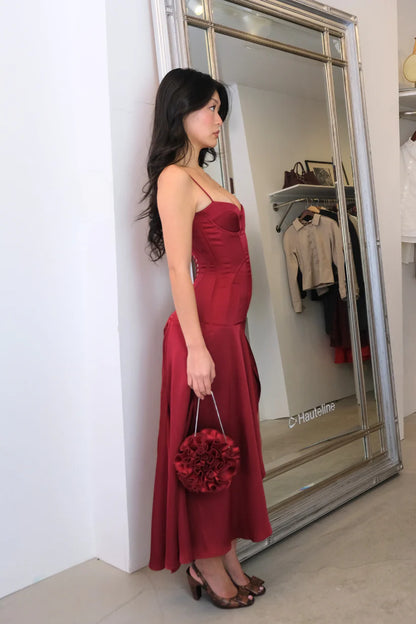 Lustrous Satin High-Low Corset Sweetheart Thin-Strap Lace-Up Evening Gown
