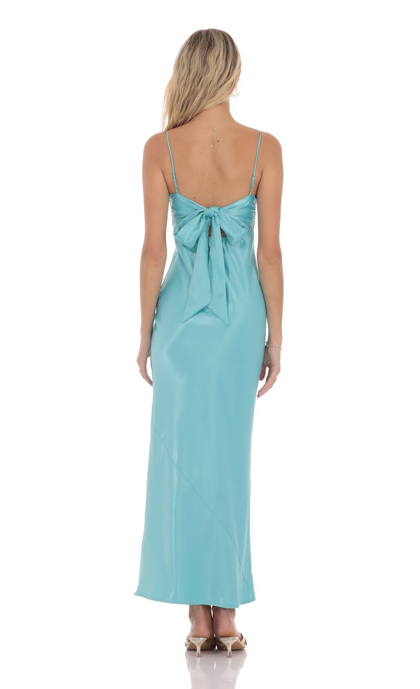 Luxe Satin Spaghetti Strap Sweetheart Neck Back Bow Tie Maxi Evening Dress