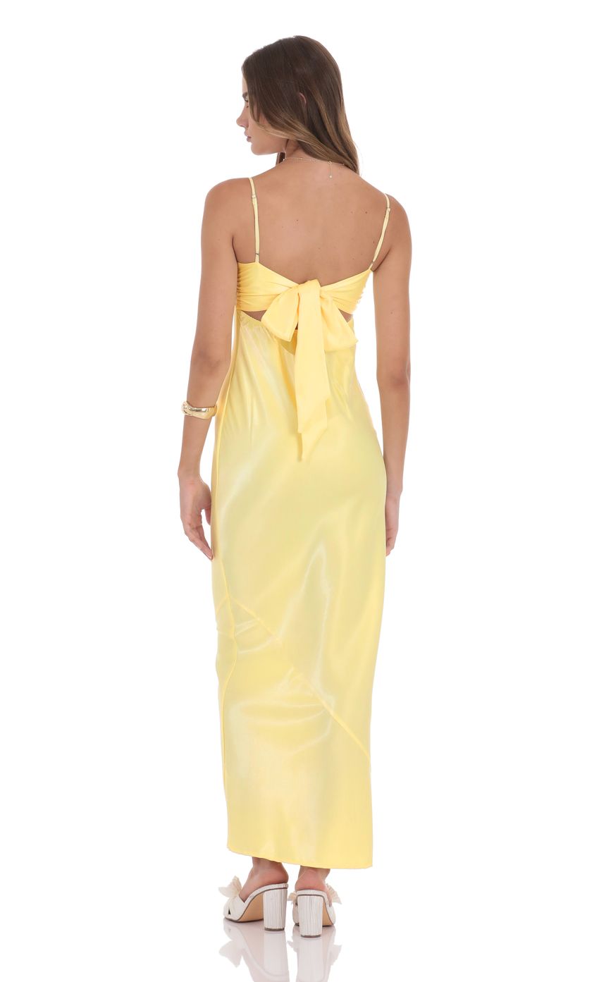 Luxe Satin Spaghetti Strap Sweetheart Neck Back Bow Tie Maxi Evening Dress