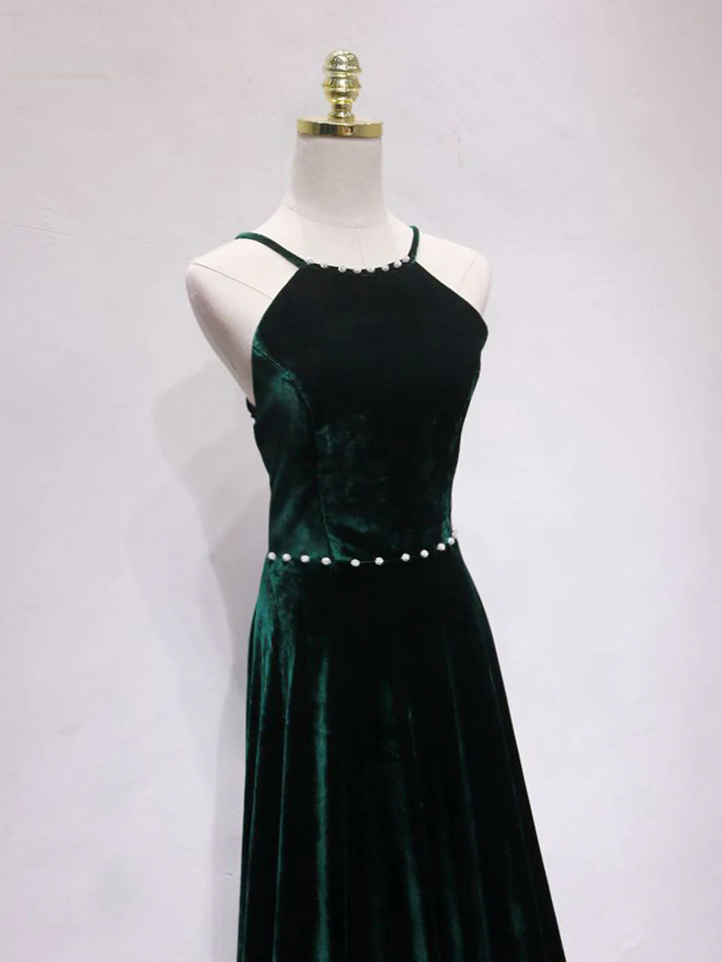 Luxurious A-Line Halter Crisscross Tie Back Floor-Length Velvet Prom Dress