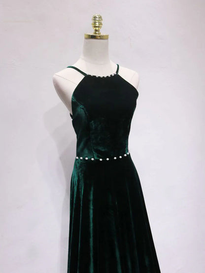 Luxurious A-Line Halter Crisscross Tie Back Floor-Length Velvet Prom Dress