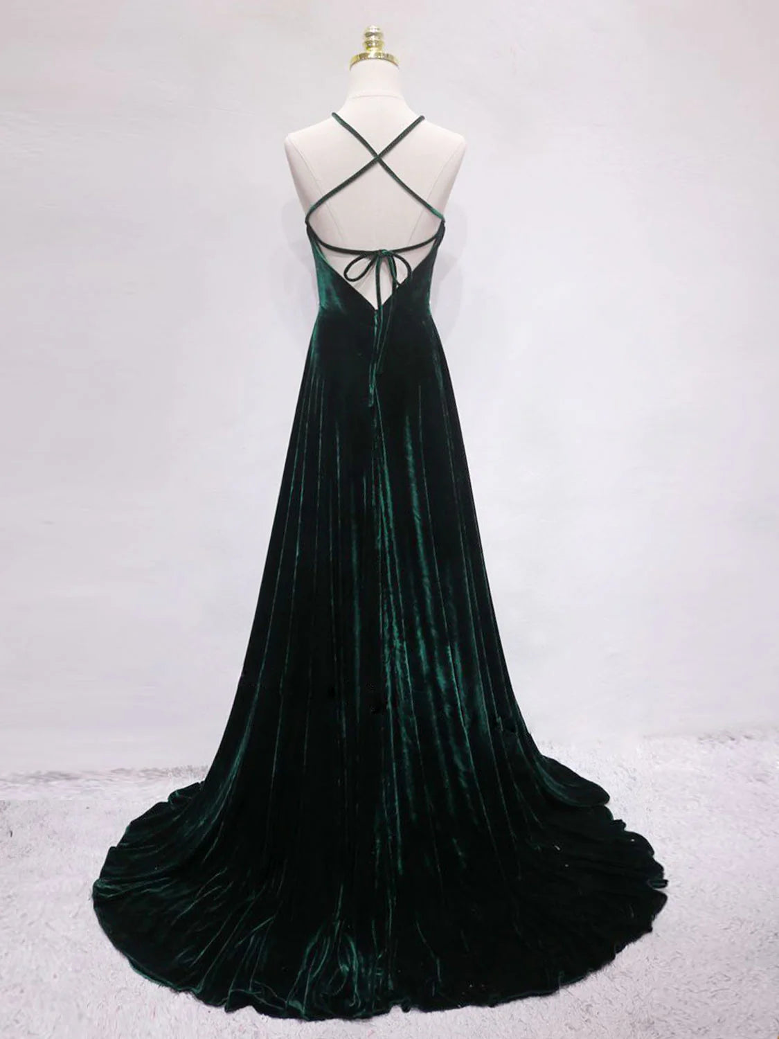 Luxurious A-Line Halter Crisscross Tie Back Floor-Length Velvet Prom Dress