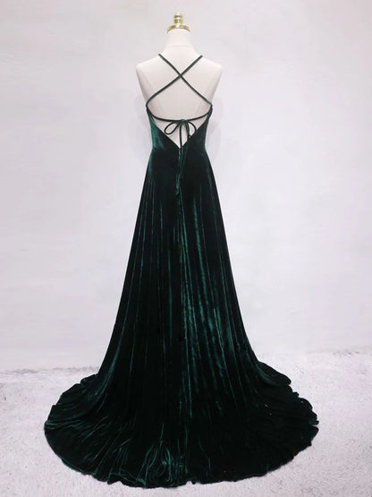 Luxurious A-Line Halter Crisscross Tie Back Floor-Length Velvet Prom Dress