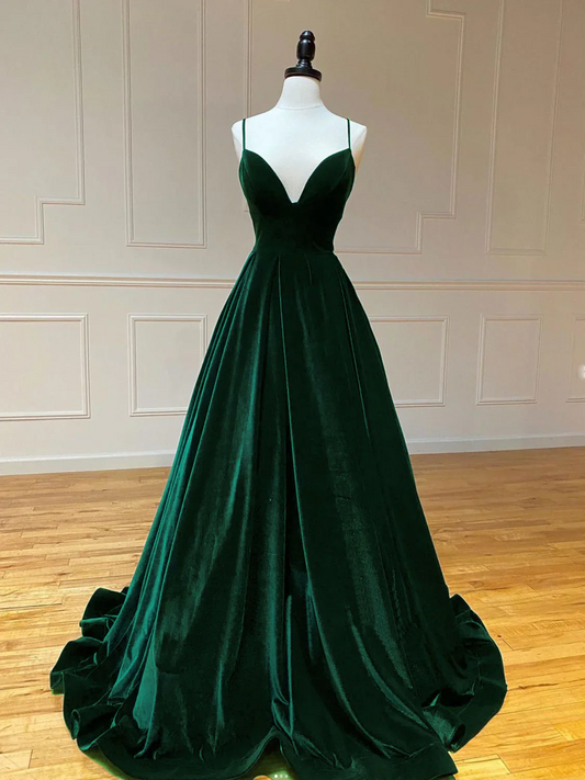 Luxurious A-Line Sweetheart Spaghetti Straps Corset-Back Floor-Length Velvet Prom Dress