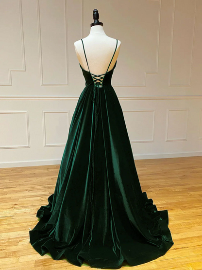 Luxurious A-Line Sweetheart Spaghetti Straps Corset-Back Floor-Length Velvet Prom Dress