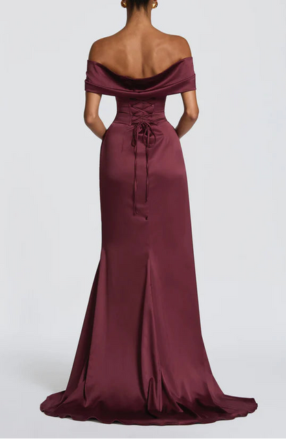 Luxurious Fitted Off The Shoulder Lace Up Back High Slit Floor Length Prom Dress