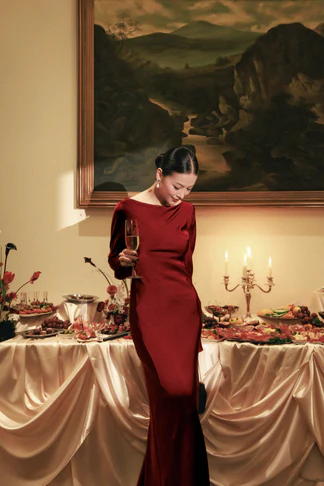 Luxurious Mermaid Boat Neck Long Sleeve Open Back Floor-Length Velvet Evening Dress