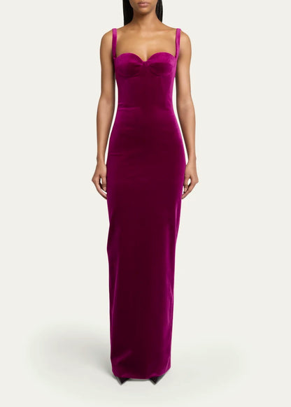 Elegant Velvet Mermaid Sweetheart Spaghetti Open Back Slit Floor Length Evening Dress