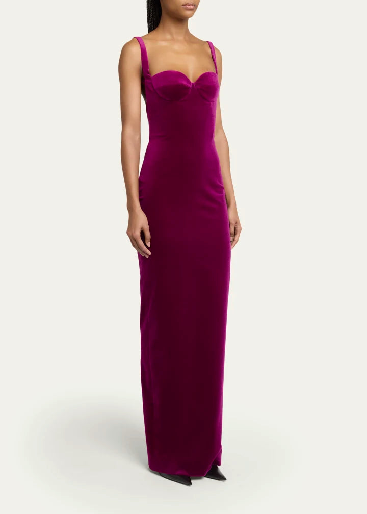 Elegant Velvet Mermaid Sweetheart Spaghetti Open Back Slit Floor Length Evening Dress
