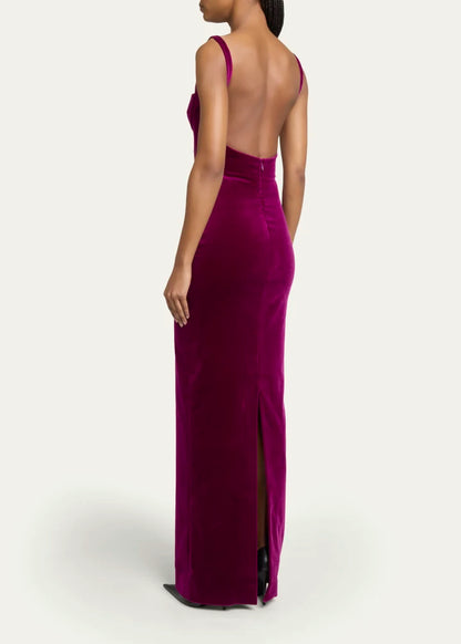 Elegant Velvet Mermaid Sweetheart Spaghetti Open Back Slit Floor Length Evening Dress