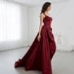 Luxurious Satin Ball Gown Sweetheart Neck Spaghetti Strap Lace-Up Back Sweep Train Evening Dress