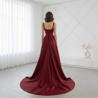 Luxurious Satin Ball Gown Sweetheart Neck Spaghetti Strap Lace-Up Back Sweep Train Evening Dress