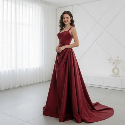 Luxurious Satin Ball Gown Sweetheart Neck Spaghetti Strap Lace-Up Back Sweep Train Evening Dress