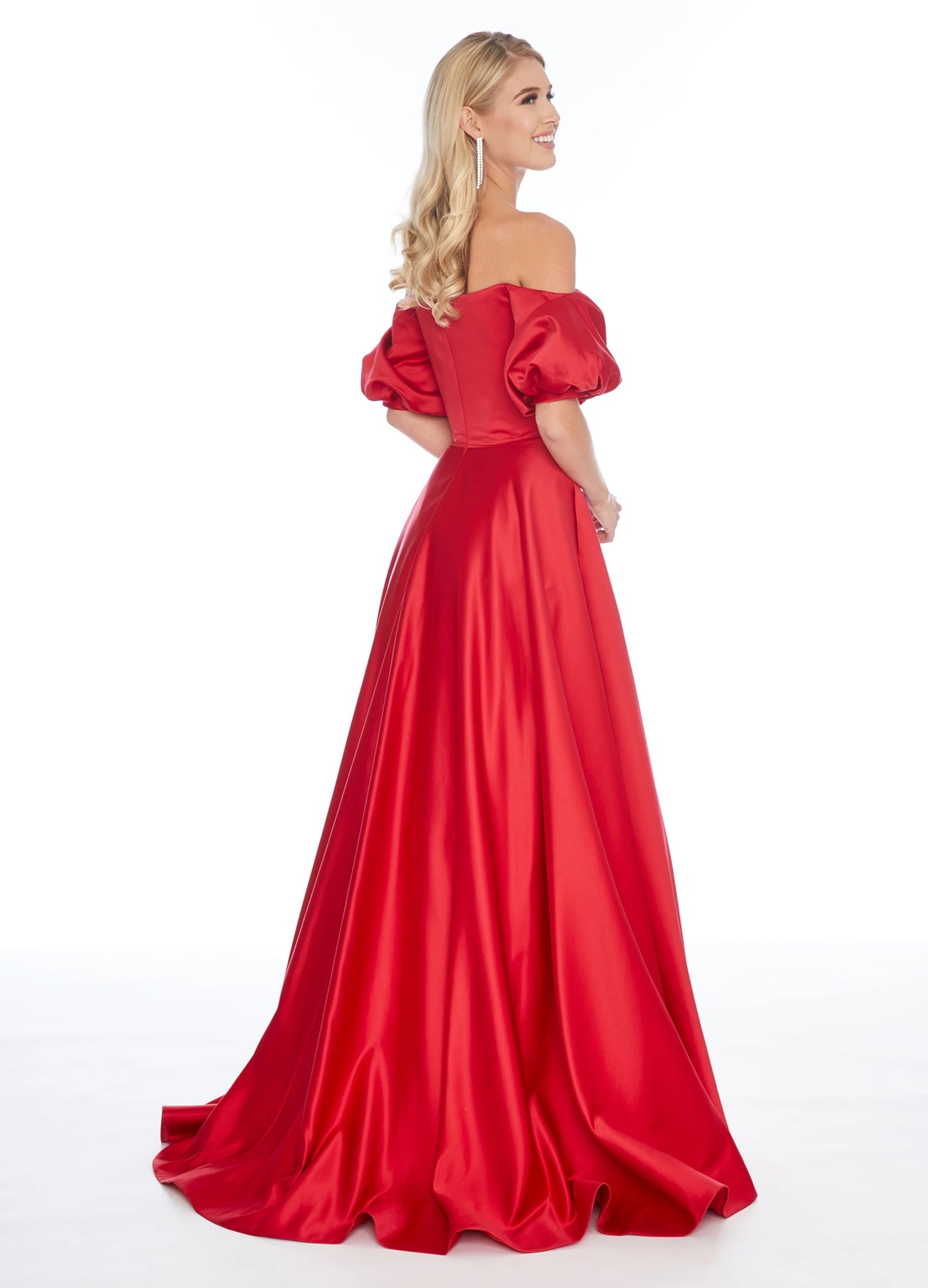 Luxurious Satin A-Line Sweetheart Off-the-Shoulder Puffy Short Sleeve Closed Back Floor-Length Evening Dresses