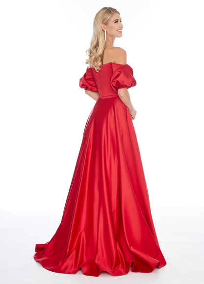 Luxurious Satin A-Line Sweetheart Off-the-Shoulder Puffy Short Sleeve Closed Back Floor-Length Evening Dresses