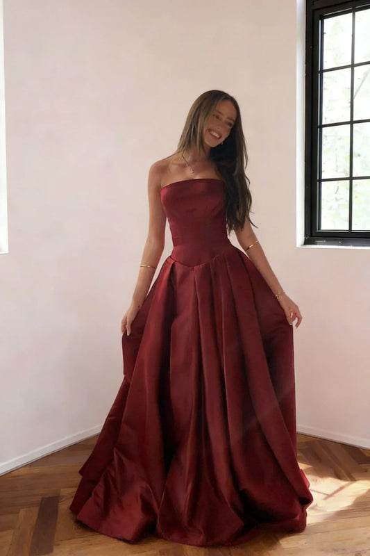 Luxurious Satin Ball Gown Sweetheart Strapless Sleeveless Zipper Back Floor-Length Evening Dresses