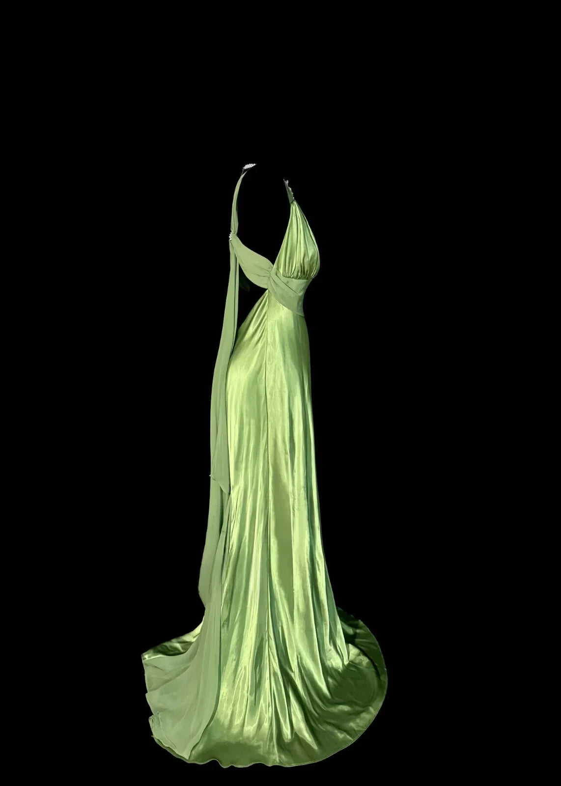 Luxurious Satin Mermaid Plunging V-neck Sleeveless Open Back Floor-Length Prom Dresses