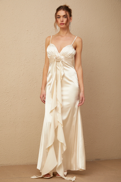 Luxurious Satin Sheath Sweetheart Spaghetti Strap Straight Back Floor-Length Evening Dresses