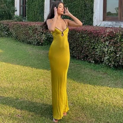 Luxurious Satin Sheath V-Neck Sleeveless Backless Floor-Length Evening Dresses