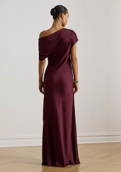 Metallic Satin One-Shoulder Draped Mermaid Evening Dresses