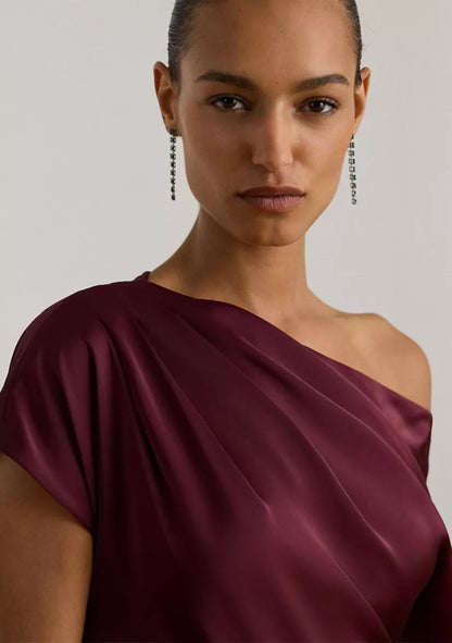 Metallic Satin One-Shoulder Draped Mermaid Evening Dresses