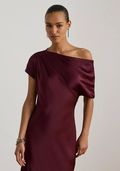Metallic Satin One-Shoulder Draped Mermaid Evening Dresses