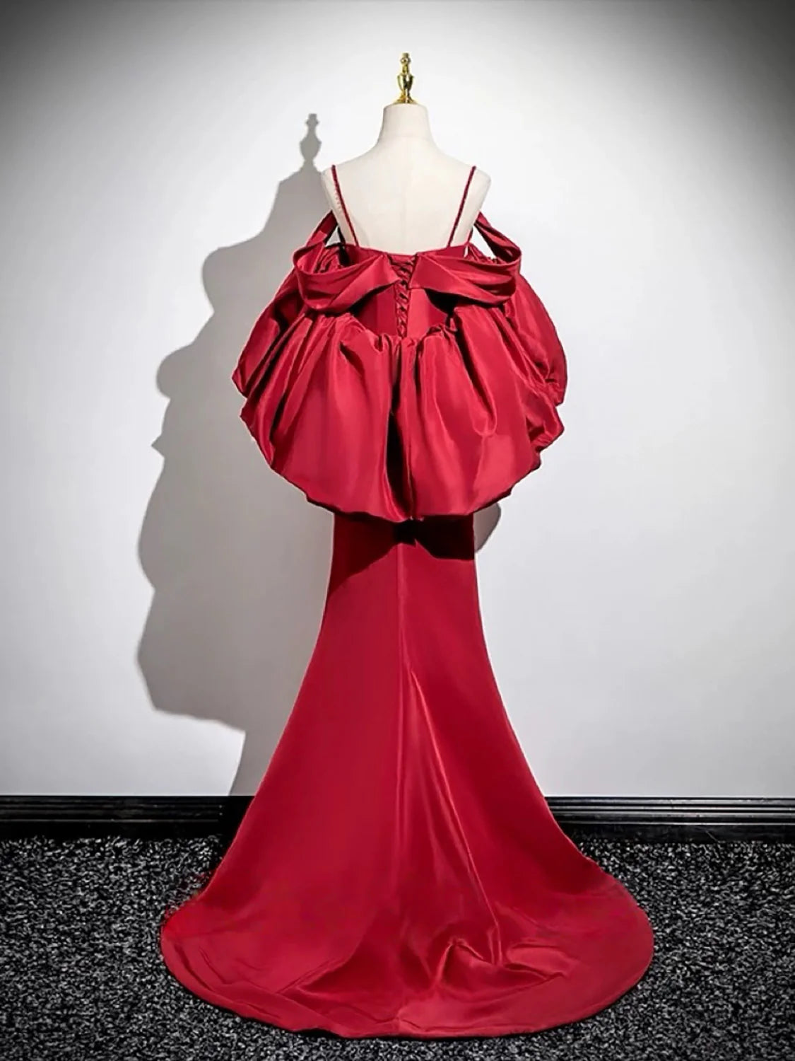 Luxury Fitted Mermaid Sweetheart Neck Puff Sleeve Lace-Up Back Prom Dresses