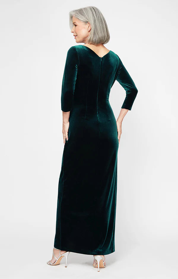Luxury Wrap Bodycon V Neck Three Quarter Sleeve Simple Zip Back Slit Maxi Mother Of The Bride Dress