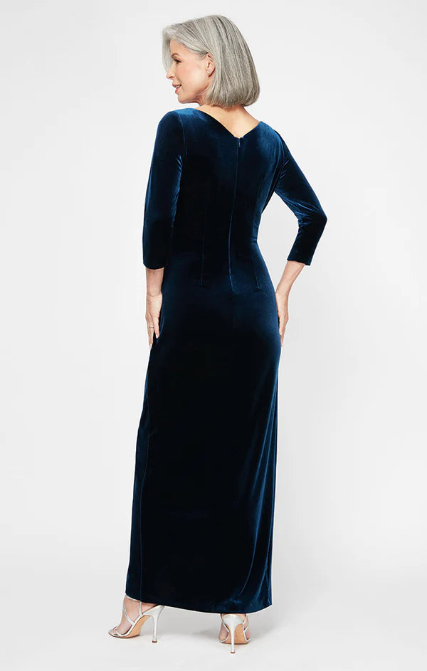 Luxury Wrap Bodycon V Neck Three Quarter Sleeve Simple Zip Back Slit Maxi Mother Of The Bride Dress