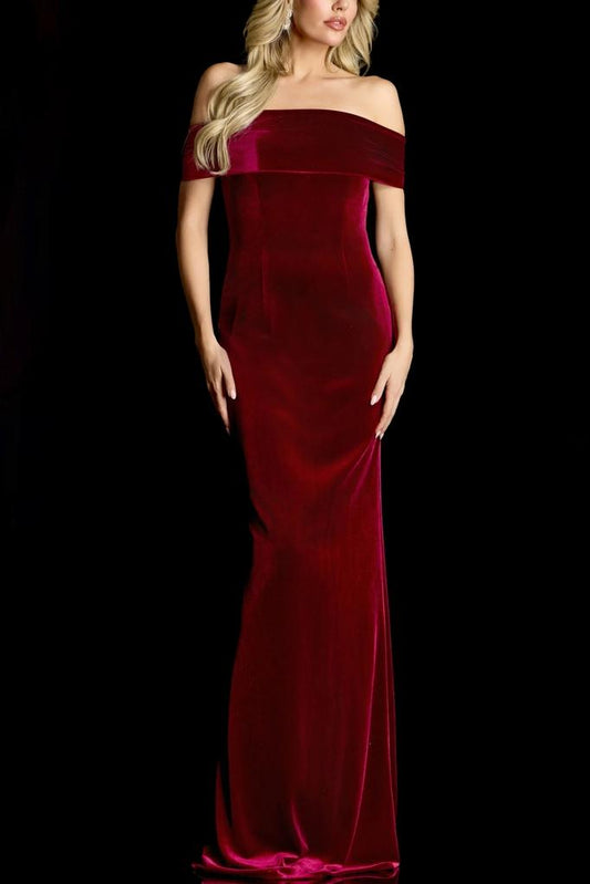 Luxury Velvet Mermaid Off-the-Shoulder Floor Length Formal Evening Party Dress with Back Slit