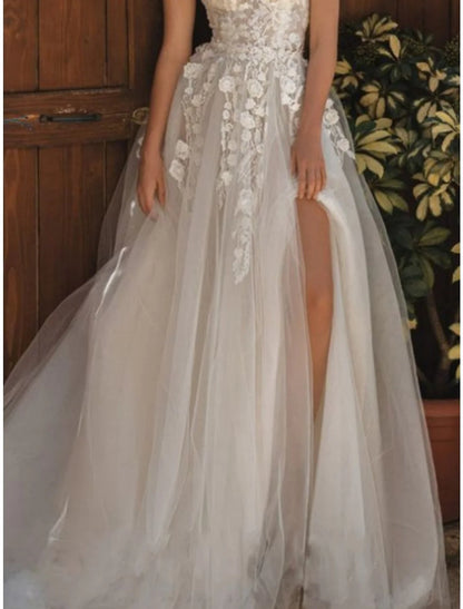 A-line/Princess Off Shoulder and Floor Lace Wedding Dress