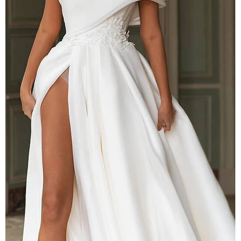 A-shaped/Princess One Shoulder Front Split Palace Tail Wedding Dress