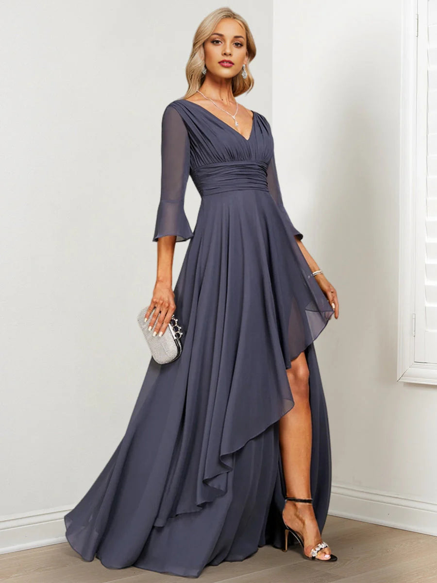 A-line/Princess V-neck ruffled edge mother of the bride dress