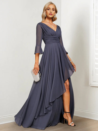 A-line/Princess V-neck ruffled edge mother of the bride dress