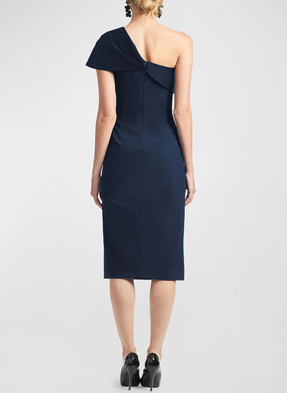 Tight fit/straight leg one shoulder sleeveless knee length bow, mother of the bride dress