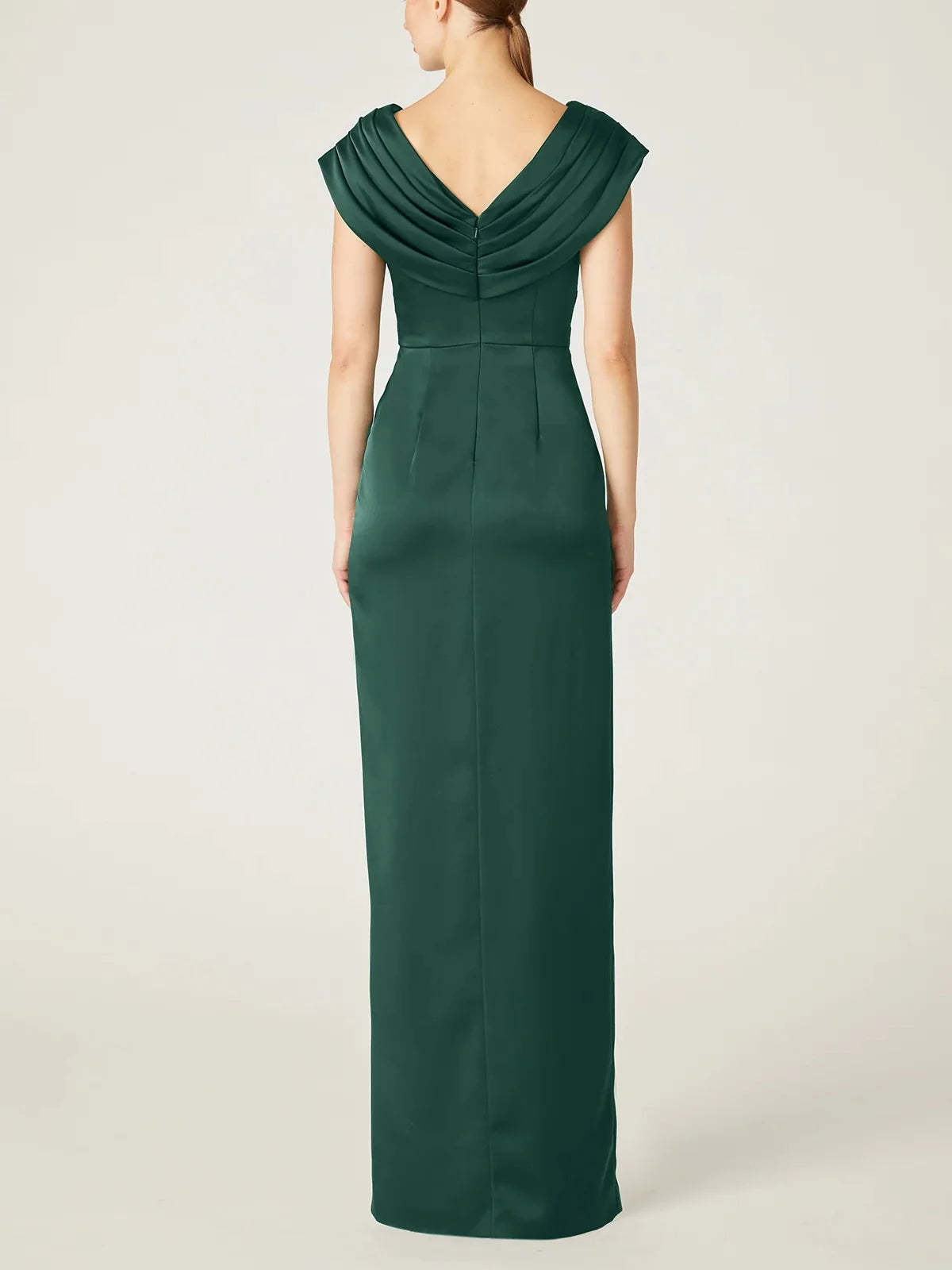 Slim fit/column V-neck sleeveless and ground length ruffled edge mother of the bride dress