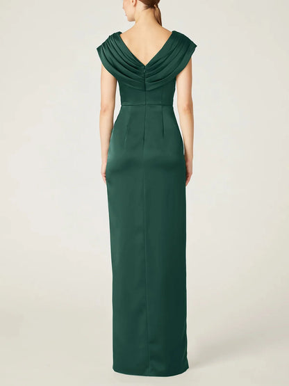 Slim fit/column V-neck sleeveless and ground length ruffled edge mother of the bride dress