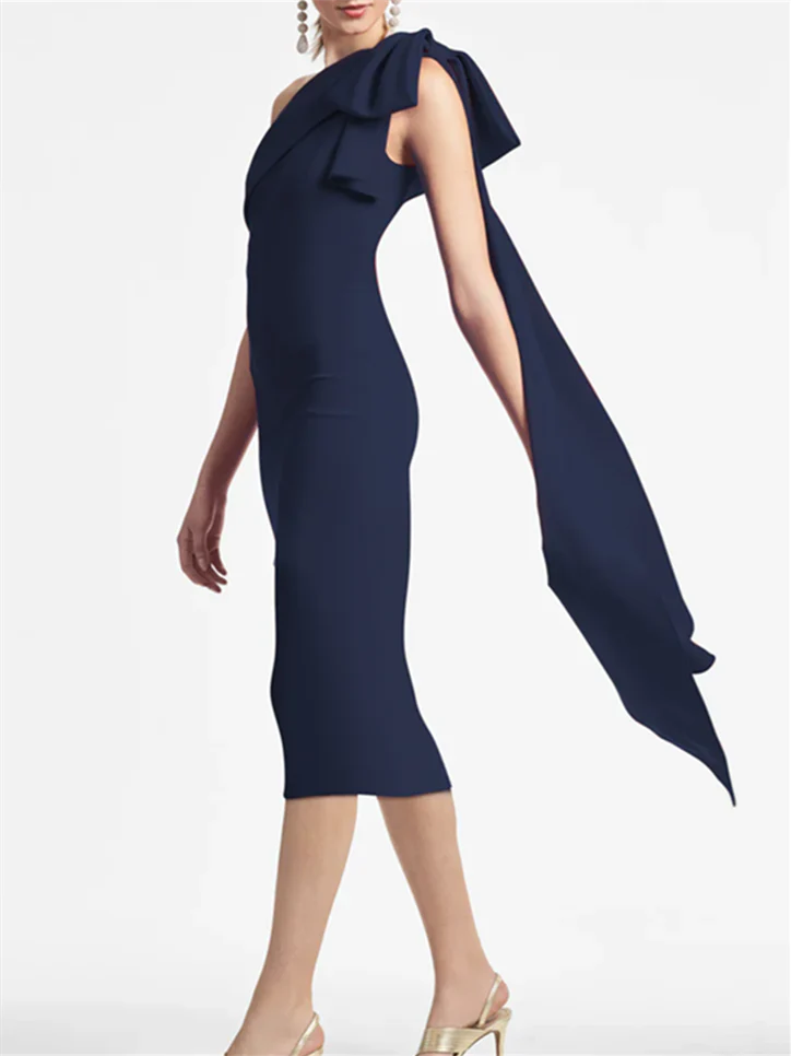 Slim fit/column style one shoulder tea length mother of the bride dress