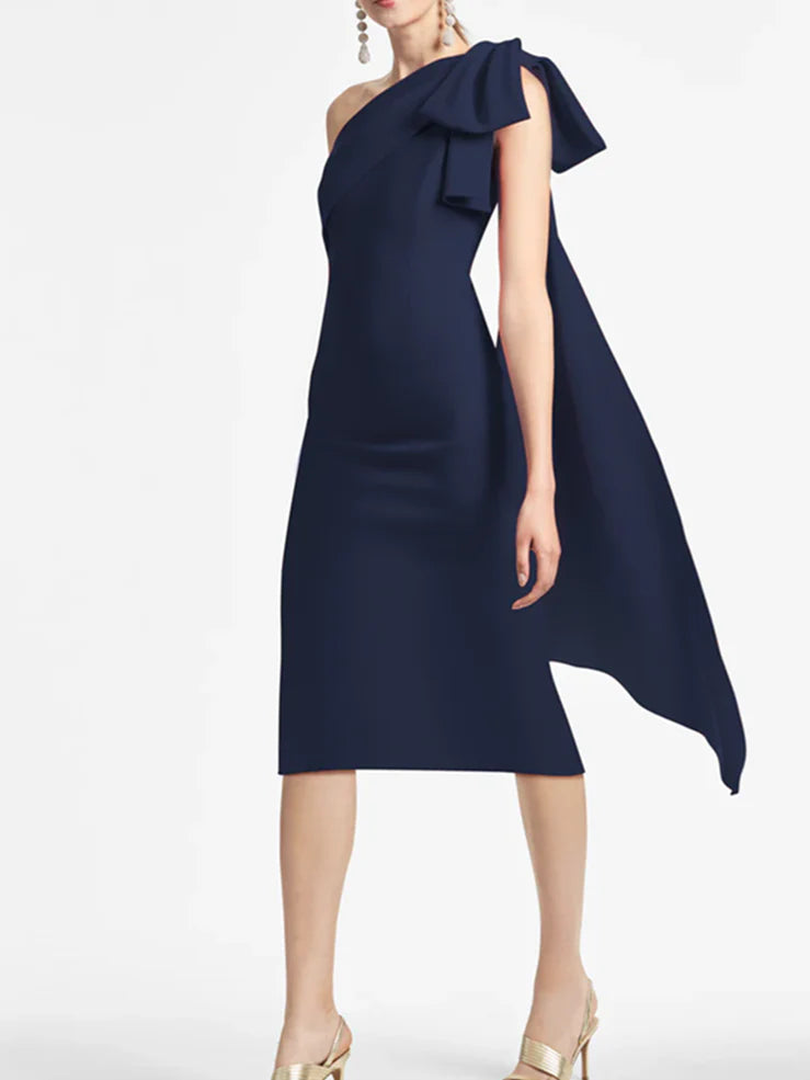 Slim fit/column style one shoulder tea length mother of the bride dress