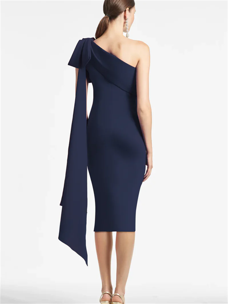 Slim fit/column style one shoulder tea length mother of the bride dress