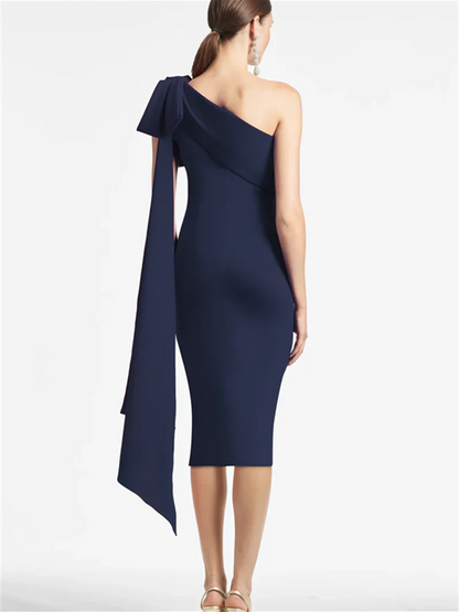 Slim fit/column style one shoulder tea length mother of the bride dress
